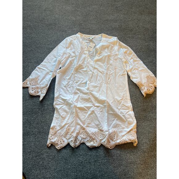 J.Crew Factory Beach Tunic – Seashell Eyelet Trim – White – Small – NWT – CA223 - Picture 2 of 8